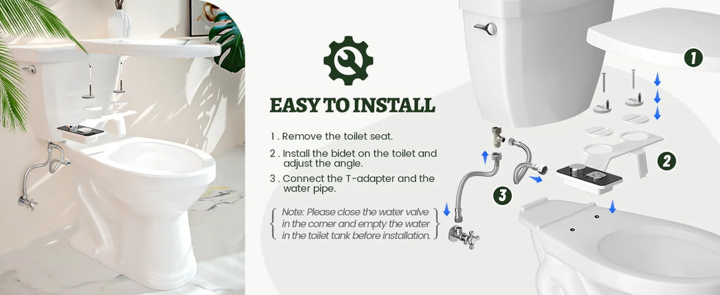 Bidet Toilet Seat Attachment Ultra-thin Non-electric Self-cleaning Dual Nozzles Frontal & Rear Wash Cold Water Personal Hygiene