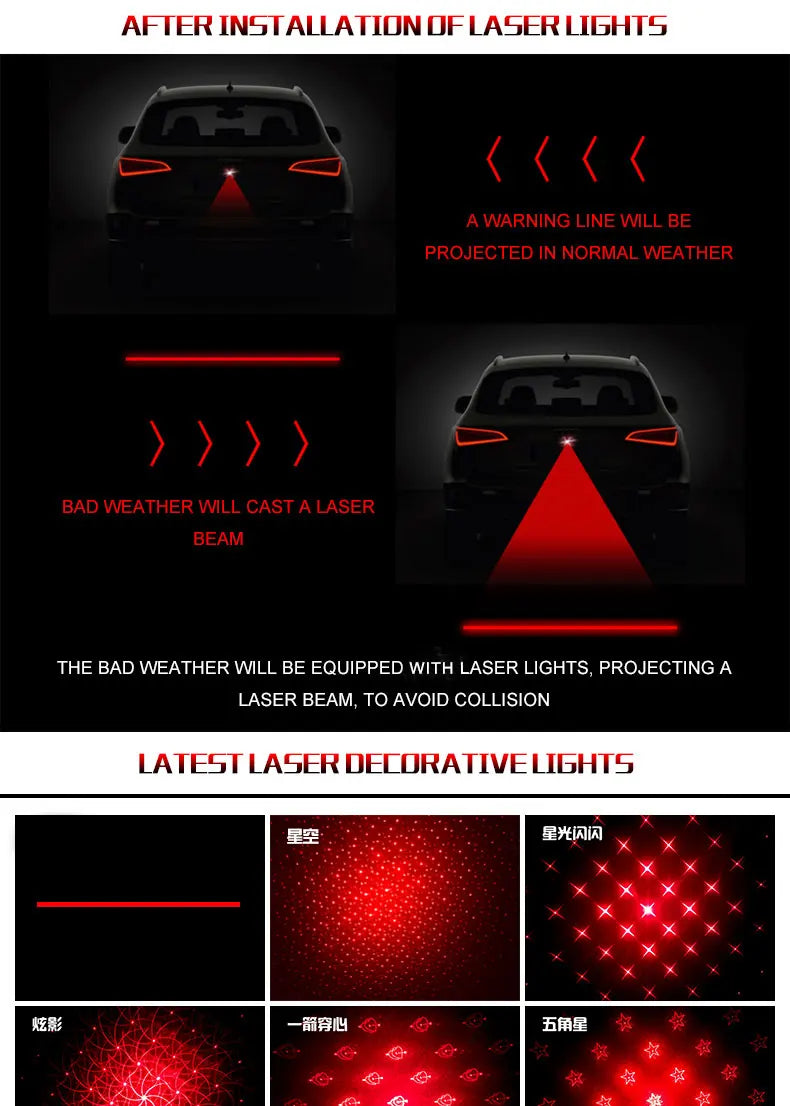 led projector Car laser Fog Light Motorcycle Anti Collision Rear-end Laser Tail Lights Brake Light Universal Decorative Lamp