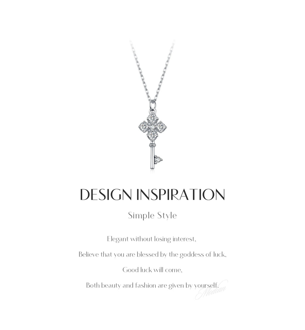 MODIAN D Color Moissanite Four Leaf Clover Key Pendant Necklace 925 Sterling Silver Lab Diamond Chain Fine Jewelry For Women