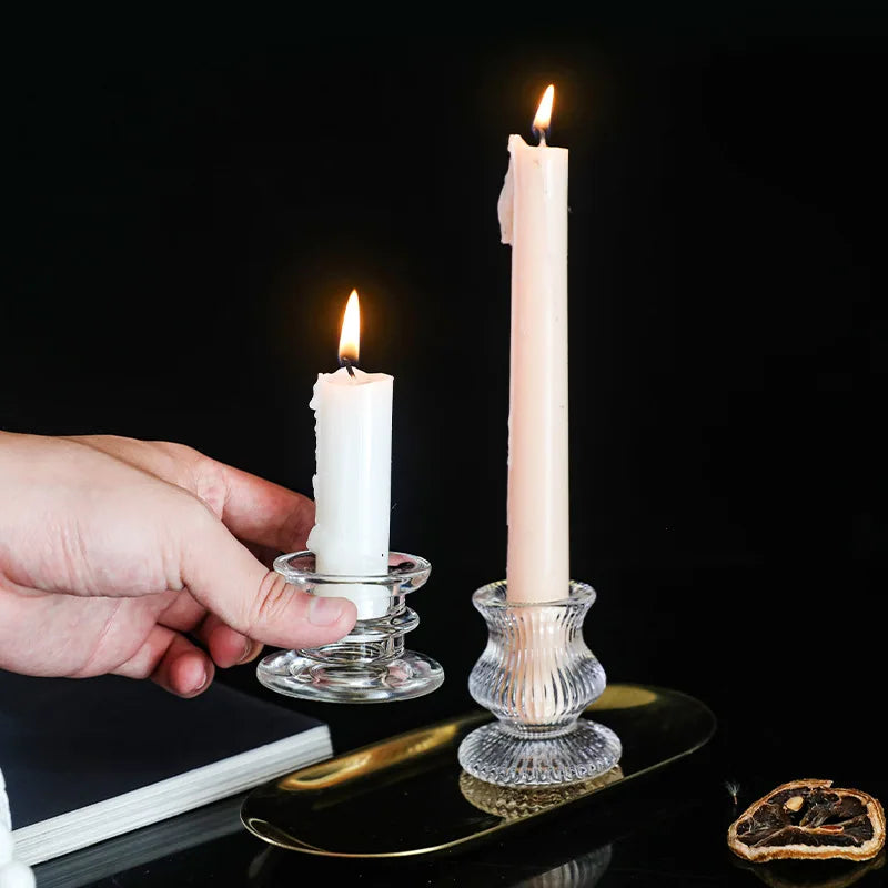 European Style Crystal Glass Candle Holder Romantic Dinner Small Candle Stand Bar Home Hotel Decor