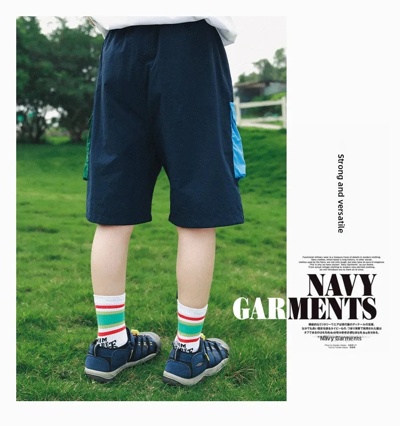 Quick Dry Children's Shorts Boys' Color Block Workwear Summer New Arrival Kids' Clothing Elastic Waist Straight Leg Pants