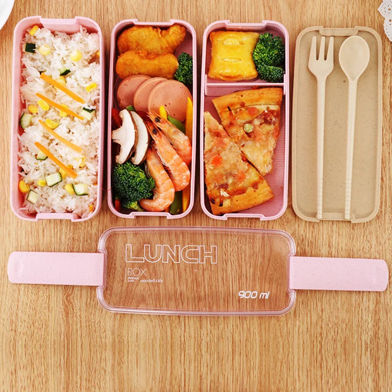 Kitchen 900ml Microwave Lunch Box Wheat Straw Dinnerware Food Storage Container Children Kids School Office Portable Bento Box