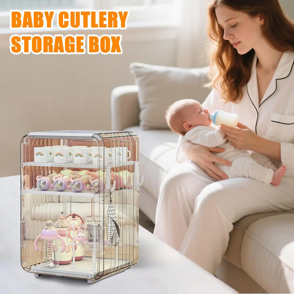 Kids Utensil Organizer Clear Adjustable Storage Rack for Baby Bottles Cups Plates Kitchen Countertop Fridge Dining Cabinet