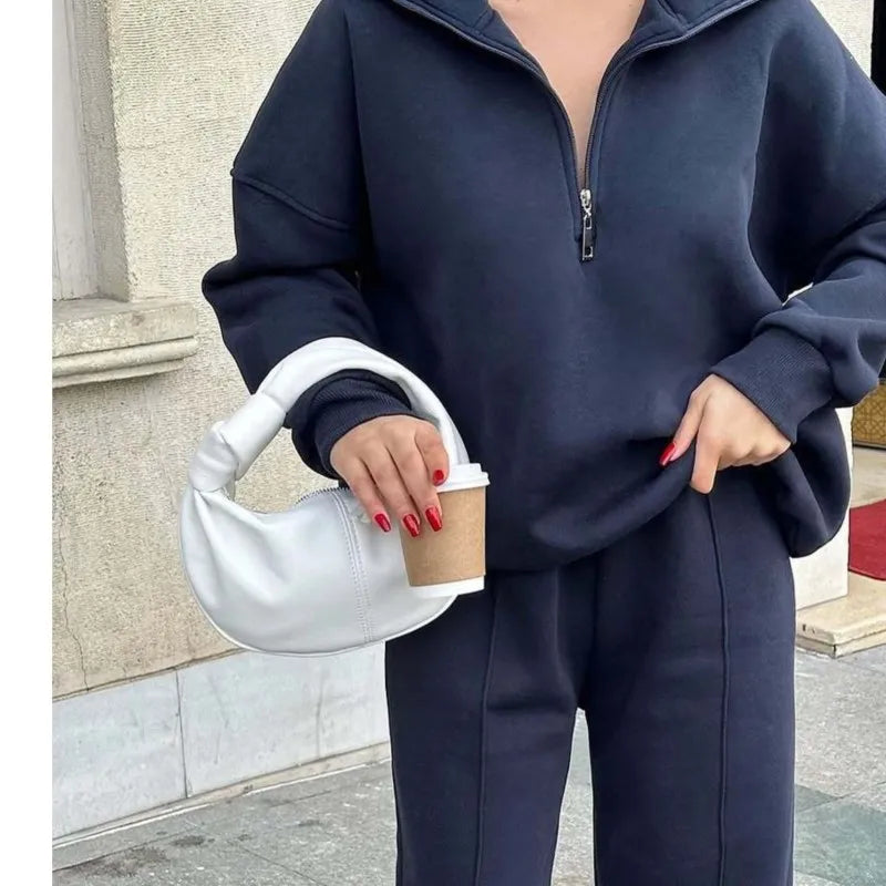 2025 Winter Casual New In Matching Sets 2 Pieces Set Woman Two Piece Outfits Women's Clothing Solid Color Pullover Long Sleeves