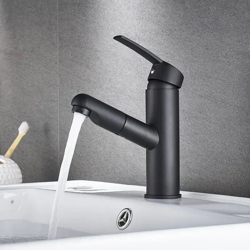 Pull-out Type Faucet Bathroom Basin Hot and Cold Water Tap Household Countertop Single Handle Faucet Bathroom Accessories