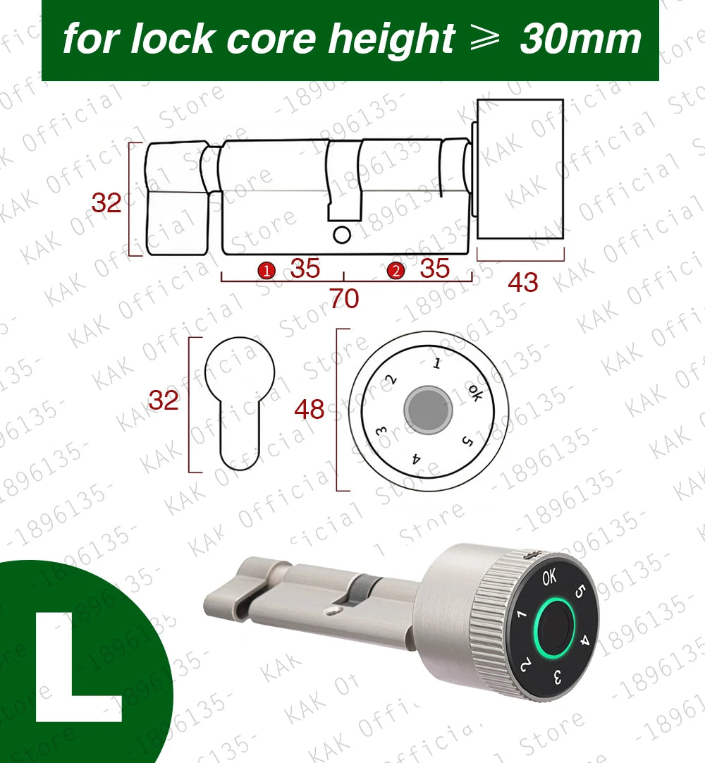 KAK Tuya APP Fingerprint Cylinder Smart Door Lock Electronic Digital Password Code Lock Keyless Remote Control Lock Hardware