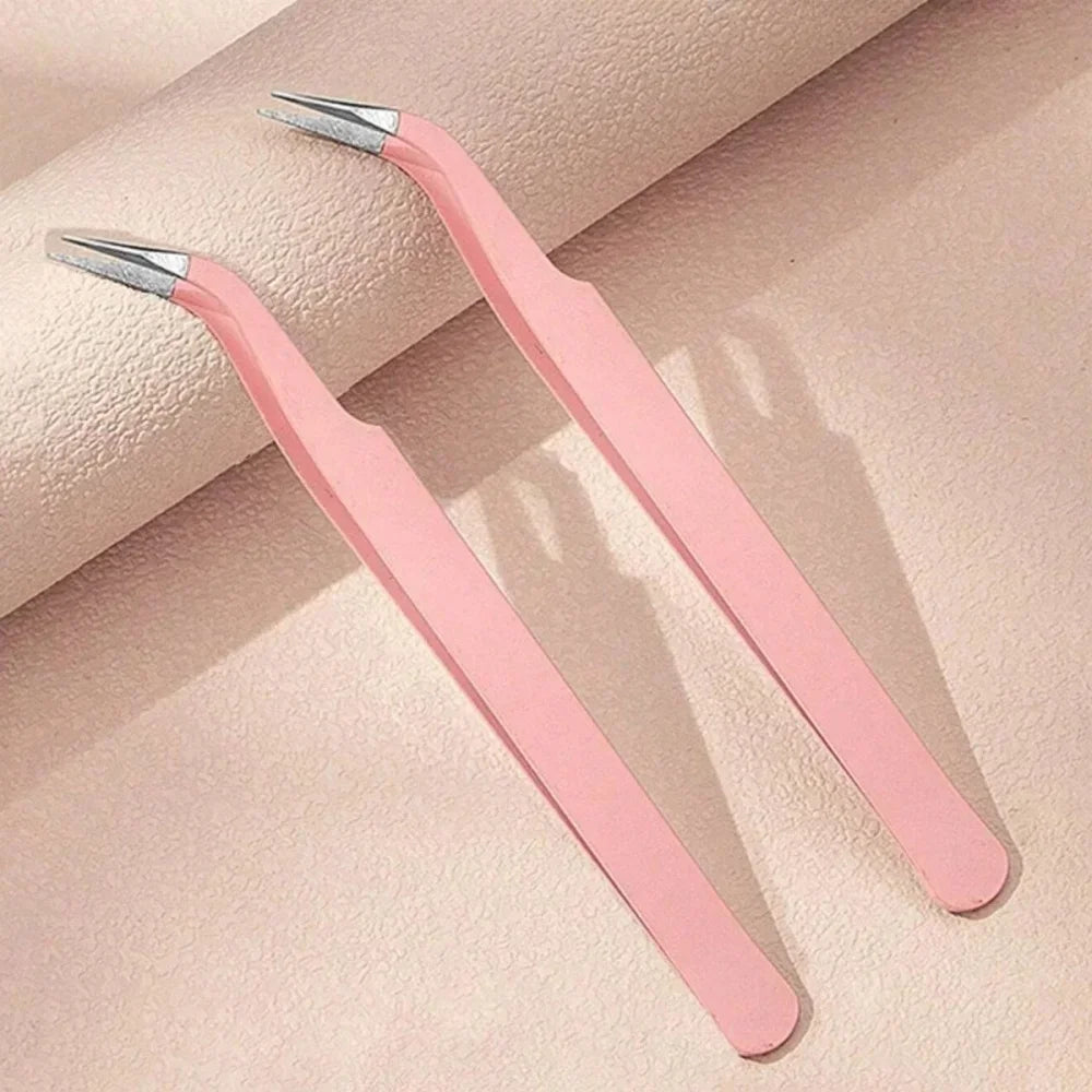 Stainless Steel Straight Curved Eyelash Tweezers False Lash Application Clip for Eyelid Tape Nail Rhinestone Picker Makeup Tool