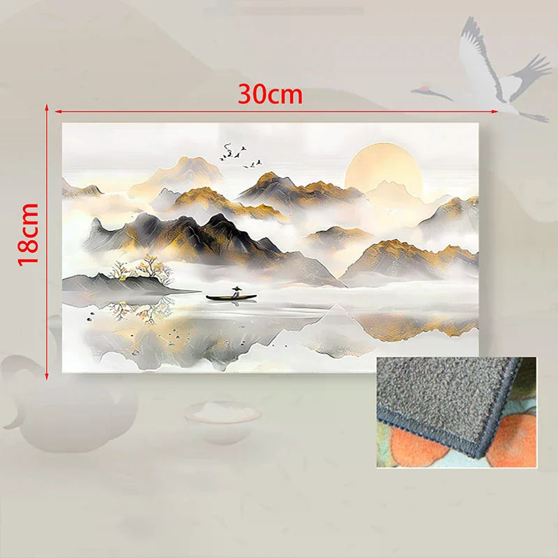 30*18cm High-end Tea Towel With Retro Style And Colorful Painting, Special Tea-drinking Cloth, Premium Tea Set
