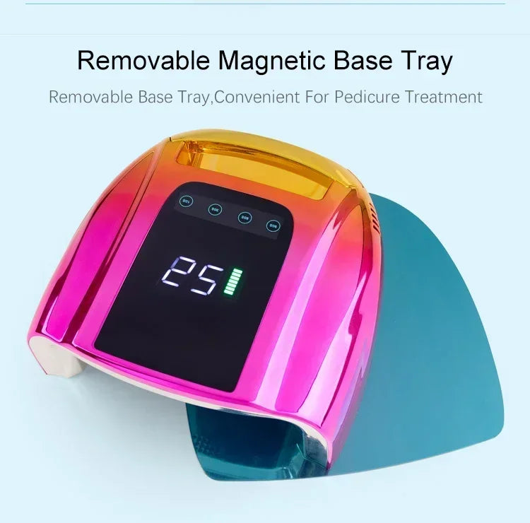 Dual Light Source Rechargeable Nail Lamp with Mirror Bottom Cordless Gel Polish Dryer Pedicure Machine Wireless Nail UV LED Lamp