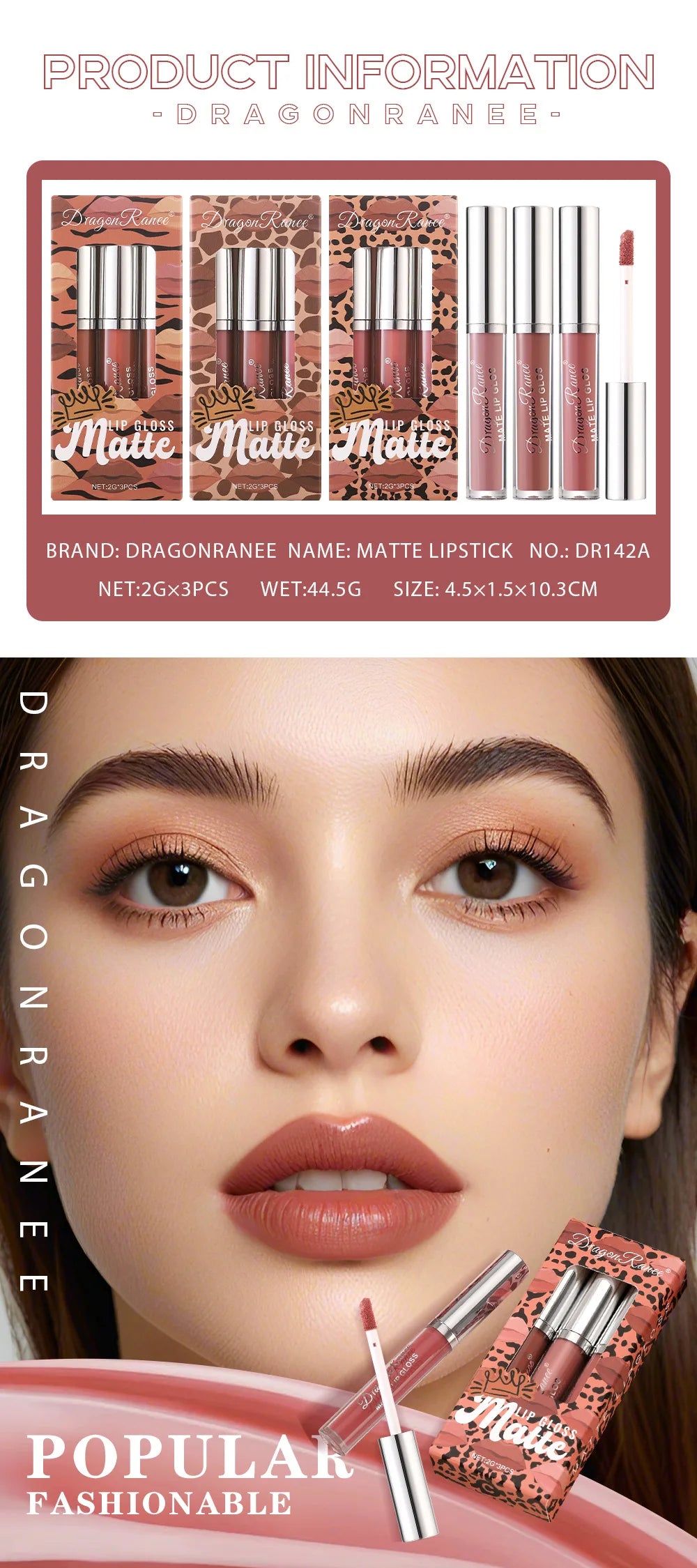 3-Pack Non-Stick Matte Lip Gloss Set Liquid Lipstick Gift Box Set of 3 Long-Lasting Comfortable Matte Finish Lip Colors