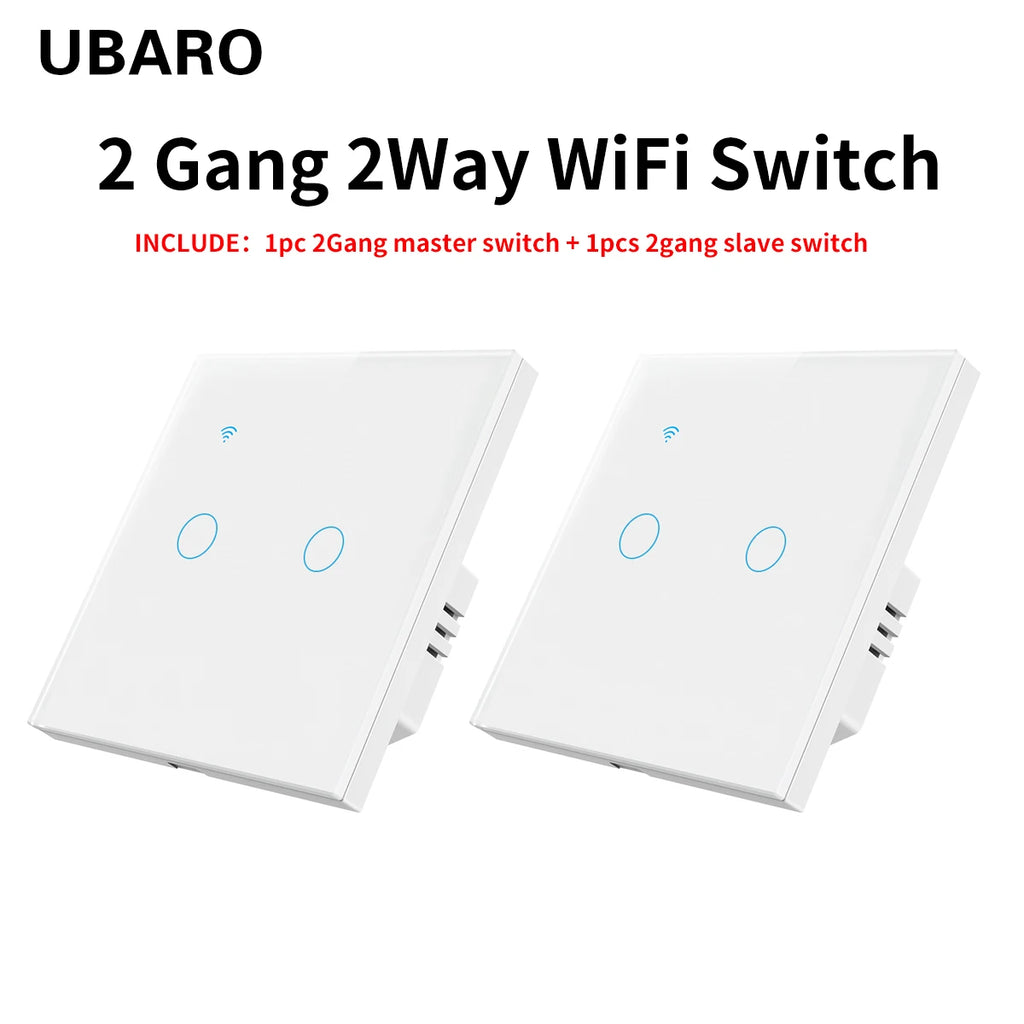 UBARO EU Standard 2 Way Wifi Smart Wall Switch Multi Control Voice Timer Sharing Function Works With Tuya App Home Improvemet