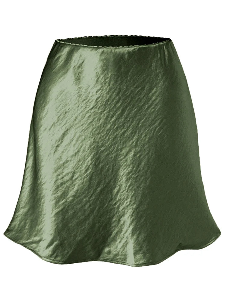 Summer Short Skirts For Women Office Wear Black A Line Luxury Mini Satin Skirt Ladies High Waist Simple Women's Skirts Silk