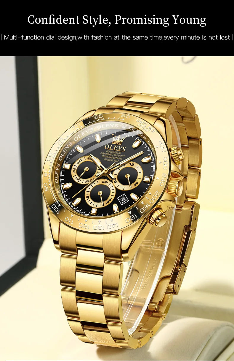 OLEVS 6638 Men Watch Classic Multifunctional Dial Waterproof Luminous Watches Fully Automatic Mechanical Male Wristwatch