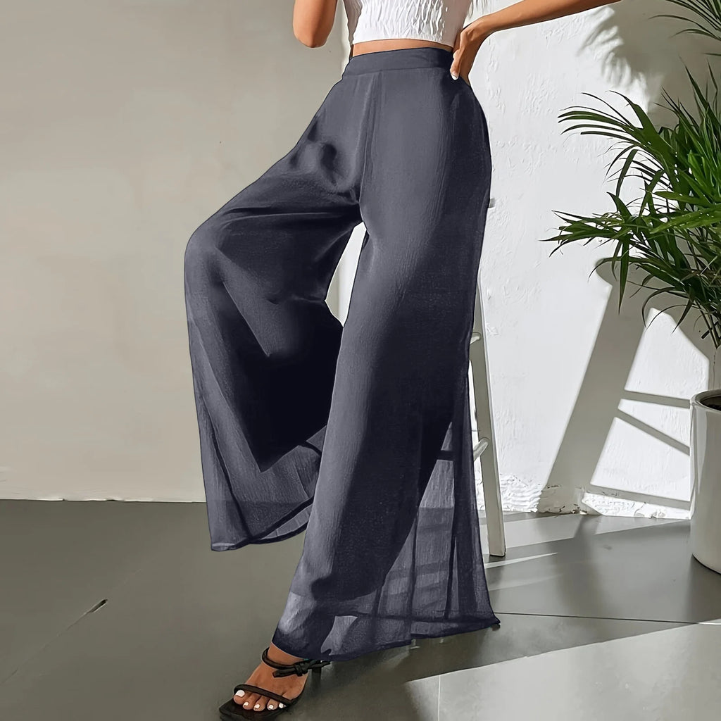 New Mom's Loose Pants Summer Fashion Versatile Ice Silk Chiffon Wide Legged Pants Women's Straight Casual 9-point Trousers