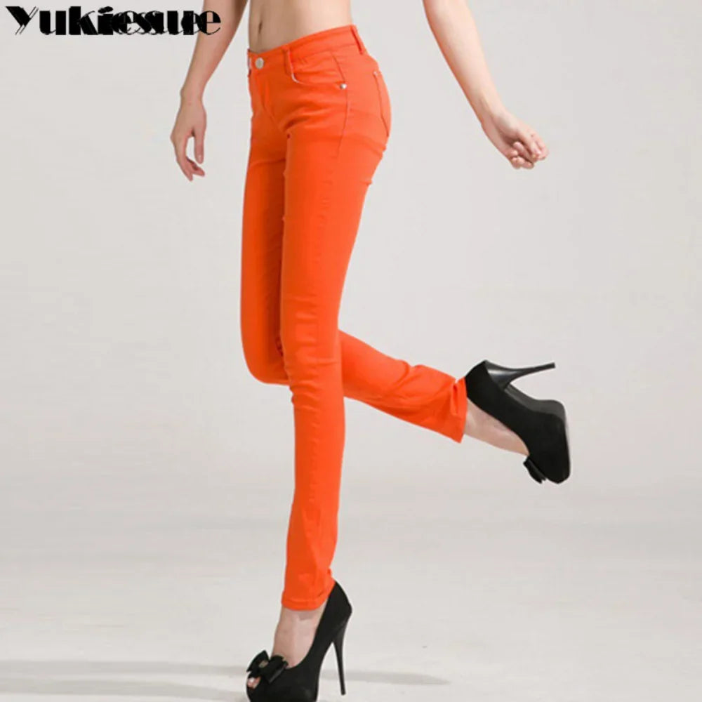 Women's Candy Color Pants Pencil Trousers Spring Autumn Elegant Office Mid Waist Pants For Women Slim Skinny Jeans Pants Female