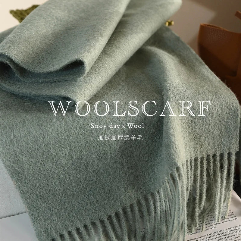 High Quality 100% Wool Muffler Classic Simple Solid Men Women Scarf Fall Winter Thick Casual Shawl Male Female Tassel Scarves