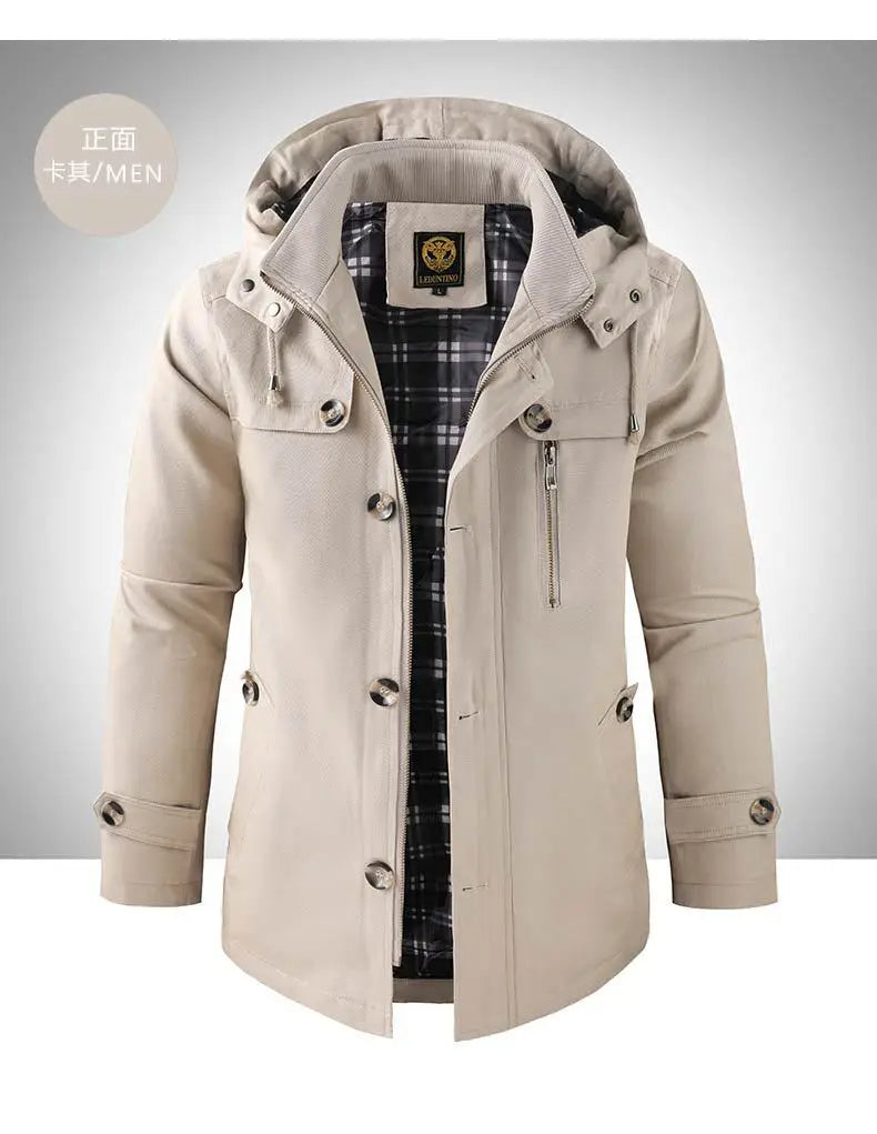 New Spring Autumn Men Long Jackets Hooded Casual Trench Coats High Quality Male Cotton Business Casual Trench Jackets Size 5XL