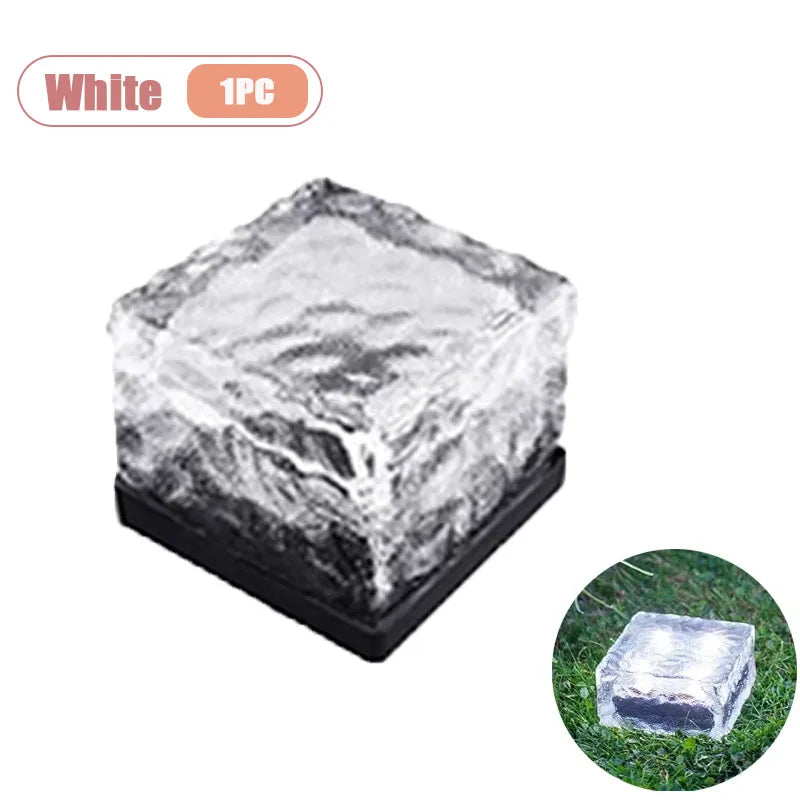 1PC Solar Ice Cube Glass Brick Lights LED Waterproof Outdoor Solar Powered Pathway Garden Yard Landscape Decoration Lamps