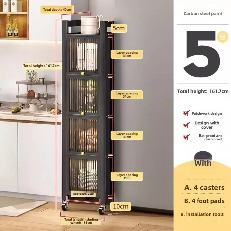 Multi-functional Kitchen Shelf Floor-to-ceiling Shelf Locker Microwave Pot Oven Cabinet Storage Rack with Cabinet Door