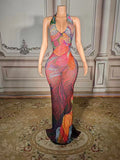 Opulent Crystal Women Sleeveless Sexy Bodycon Long Dress See Backless Shinning Chain Celebrate Bar Singer Performance Costume
