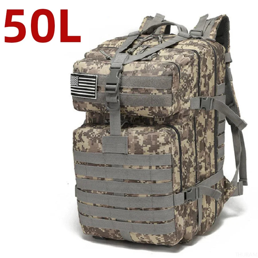 Durable Nylon 50L Waterproof Tactical Outdoor Backpack for Hiking Trekking Fishing Hunting Camping Travel