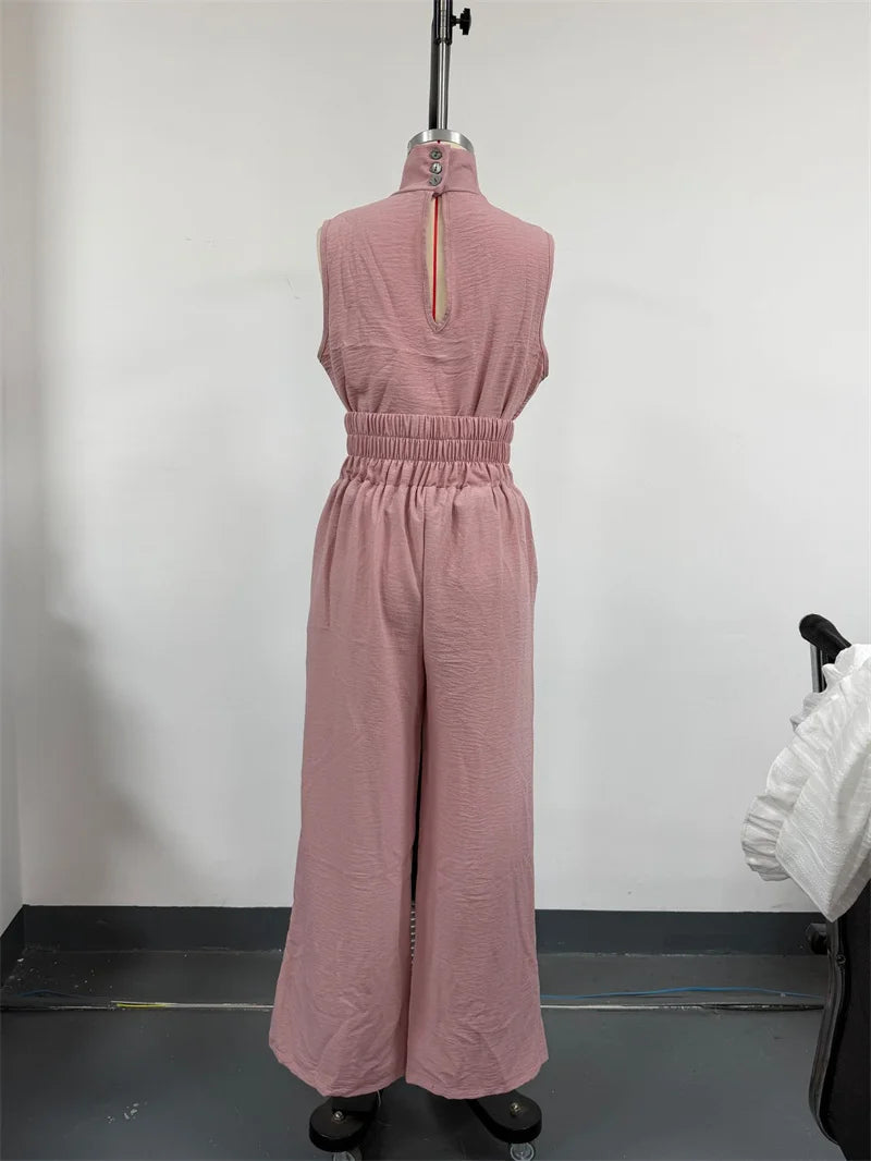 Women Summer Fashion Casual Loose Solid Suit Cotton Linen Set Sleeveless Tops Wide Leg Pants Office Ladies 2 Piece Sets 2026