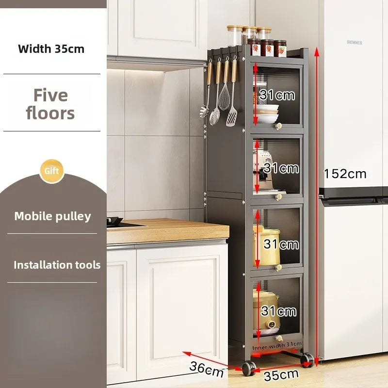 Multi-functional Kitchen Shelf Floor-to-ceiling Shelf Locker Microwave Pot Oven Cabinet Storage Rack with Cabinet Door
