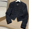 Fashion Round Neck Cropped Jacket For Women Casual Long Sleeve Double Breasted Short Coat Lady 2026 Spring Chic Street Outerwear