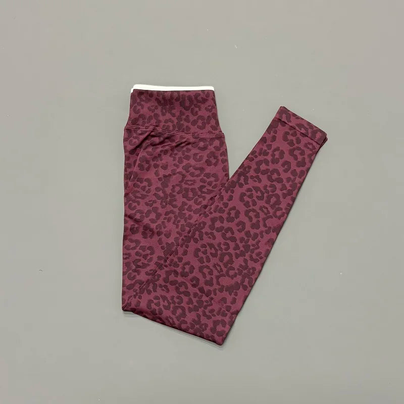 Seamless Leopard Print Leggings Women High Waist Yoga Pants Scrunch Butt Fitness Tights Moisture Wicking Slim Fit Sports Pants