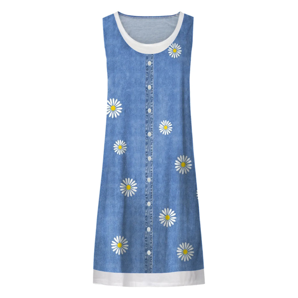 Women Summer Beach Spring Print Cute Dress Sleeveless Casual Dress летнее платье женское