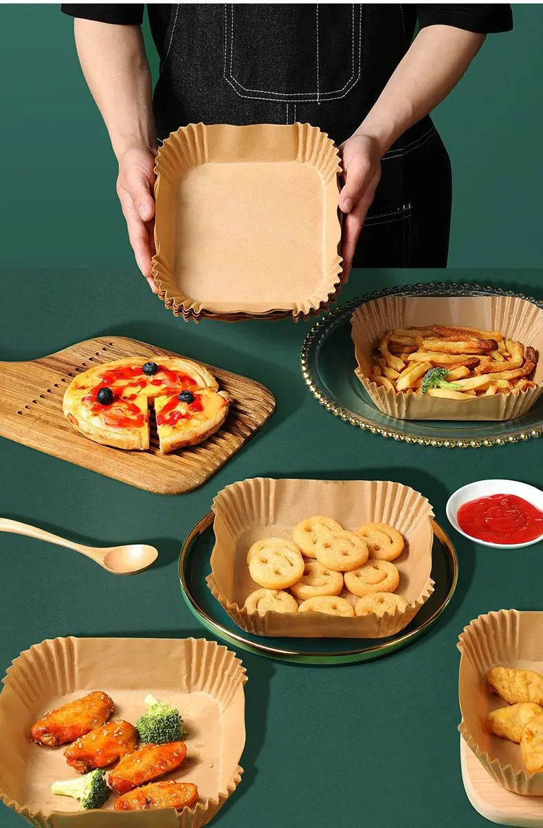 50/100PCS Air Fryer Special Paper Tray Household High Temperature Resistant Oil Absorbing Paper Pad Square Baking Paper Kitchen