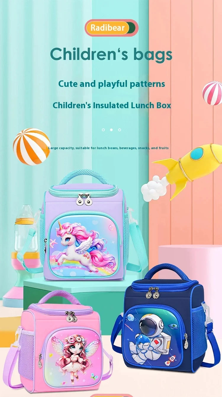 Lunch Bag for Boys Girl Cute Insulated Lunch Box Portable Meal Cooler with Adjustable Shoulder Strap for School Beach Picnic
