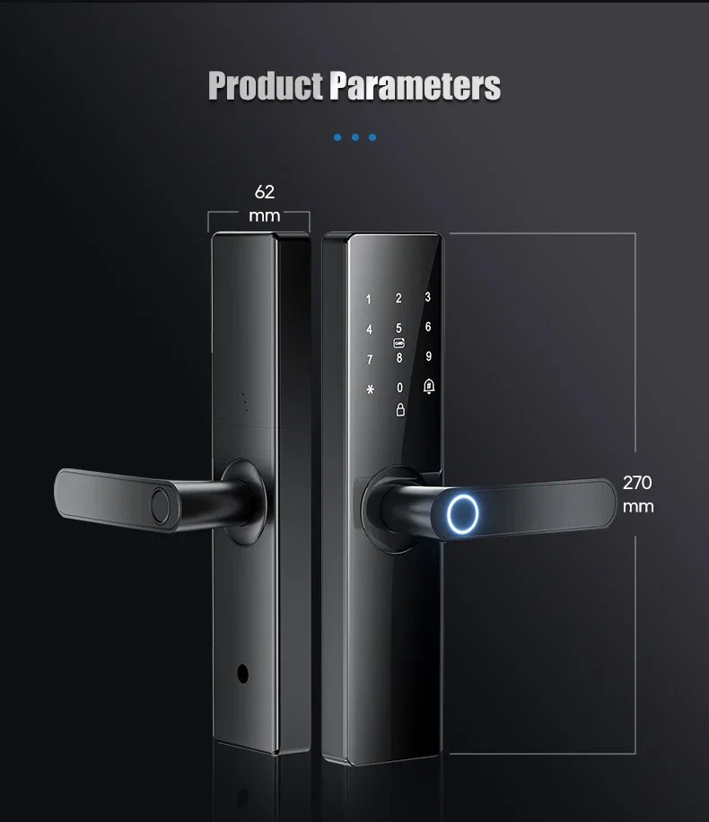 Smartlock Fingerprint Biometrics Smart Electronic Door Locks Application Control Smart Card Key Entry and USB Emergency Charging