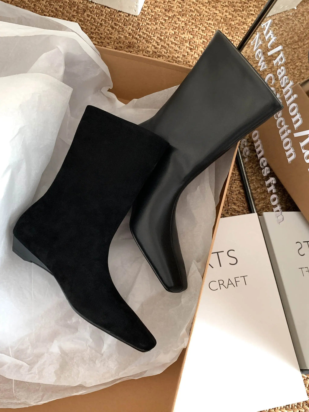 Krazing Pot Kid Suede Leather Square Toe Low Heels Modern Boots Casual Winter Autumn Brand Office Lady Concise Women Ankle Boots