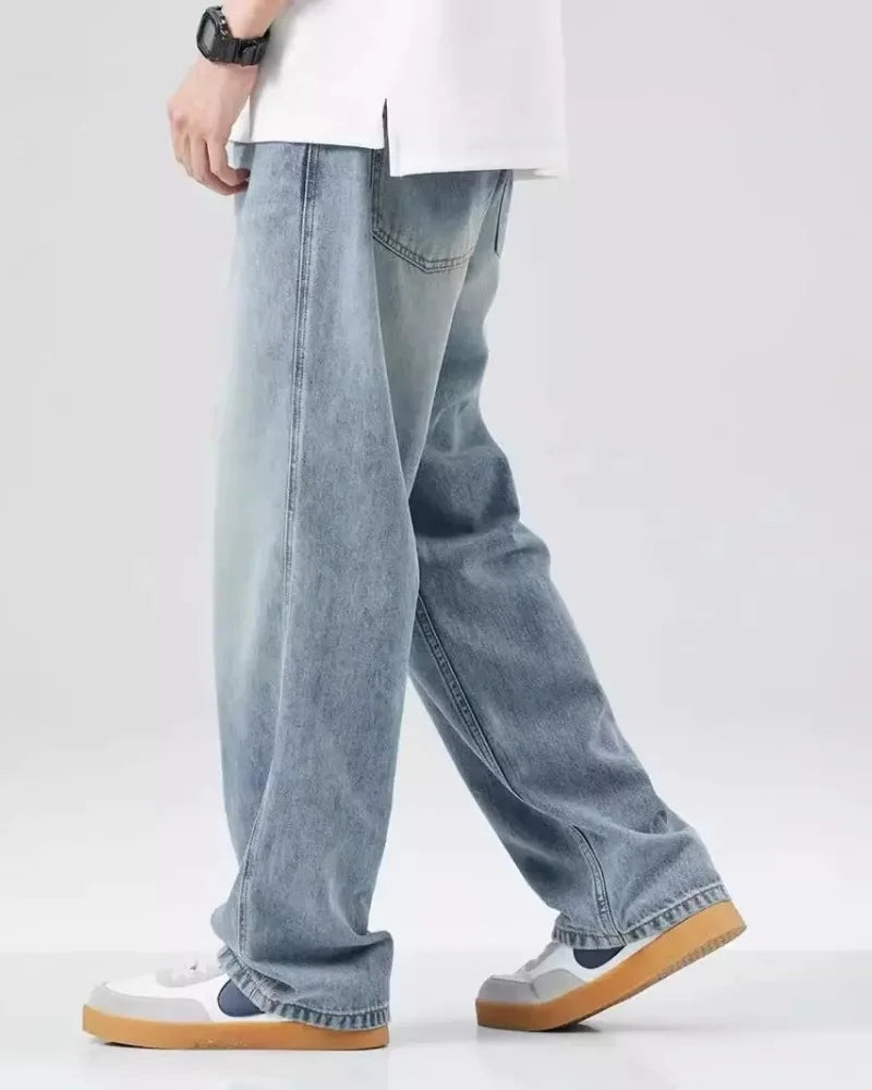 Men's Denim Pants Vintage Washing Wide Leg Loose Jeans Casual Straight American Style  Street Men Trousers Four Seasons New 2026