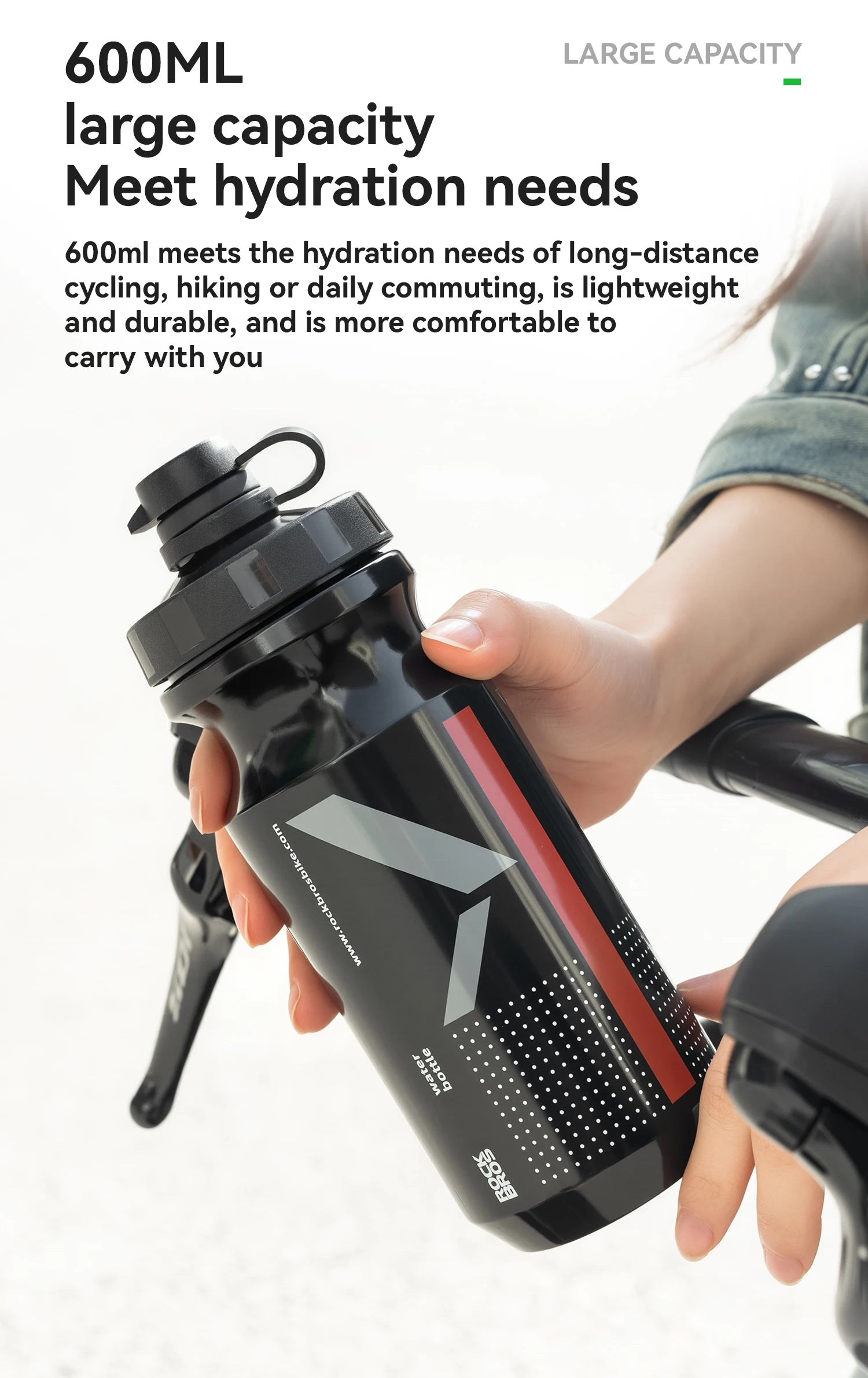 ROCKBROS Cycling Water Bottle 600ml Large Capacity Lightweight Squeeze Type Sports Bottle with Dust Cover Leakproof Water Bottle