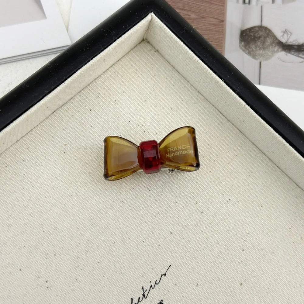 Minimalist New Acetic Acid Bow Hair Clip Transparent Cute Gold Label Mini Duckbill Clip Hairpin Side Bangs Hair Clip