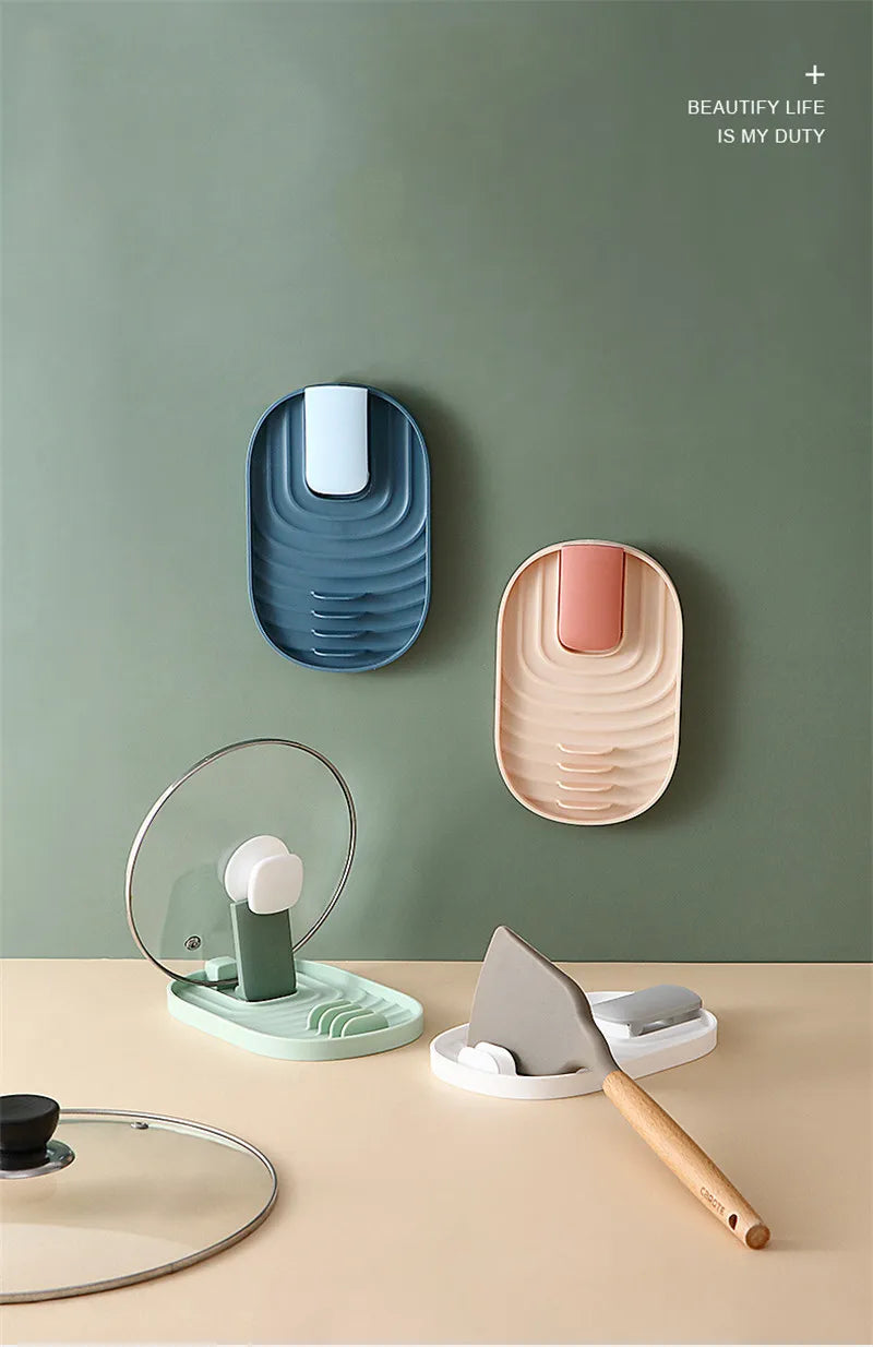 Kitchen Organizer Pot Lid Storage Rack Shelf Pan Drying Stand Countertop Punch-free Spoons Pad Storage Bracket Home Accessories