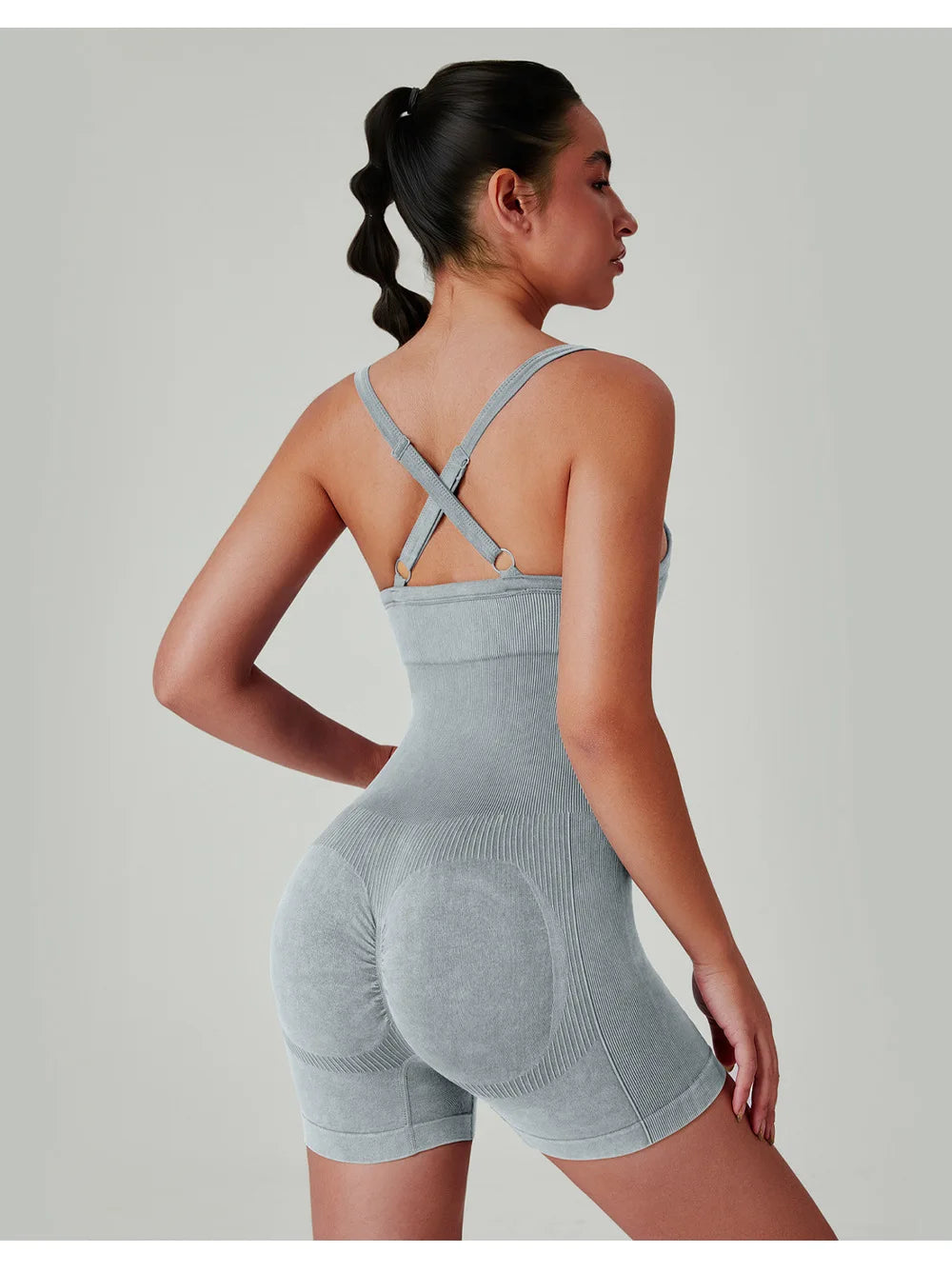 Seamless Shorts Gym Set Women Jumpsuit Yoga Set Water-washed 1pc Summer Workout Suit Bodysuit Fitness Push Up Short Sport Set