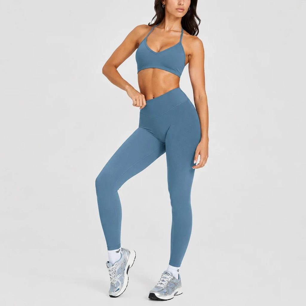 2PCS Women Yoga Set Solid Color Beautiful Back Hanging Neck Bra with Chest Pad Quick-Dry Fitness Running Shorts Yoga Set