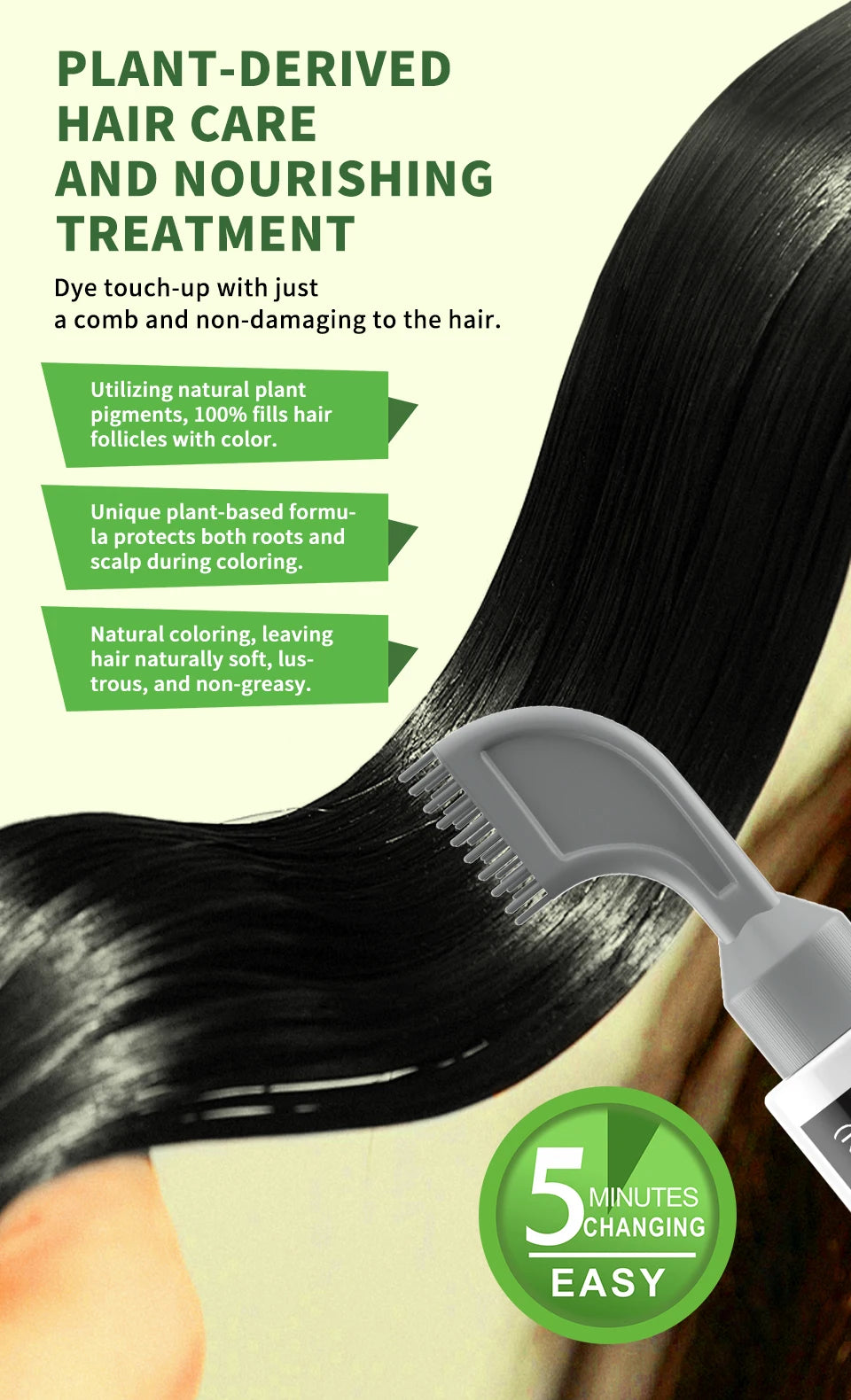 Avocado Fast Hair Dye Black Shampoo with Comb 80ml Black Hair Dye Shampoo with Comb Non-irritating Repair Gray White Hair Care
