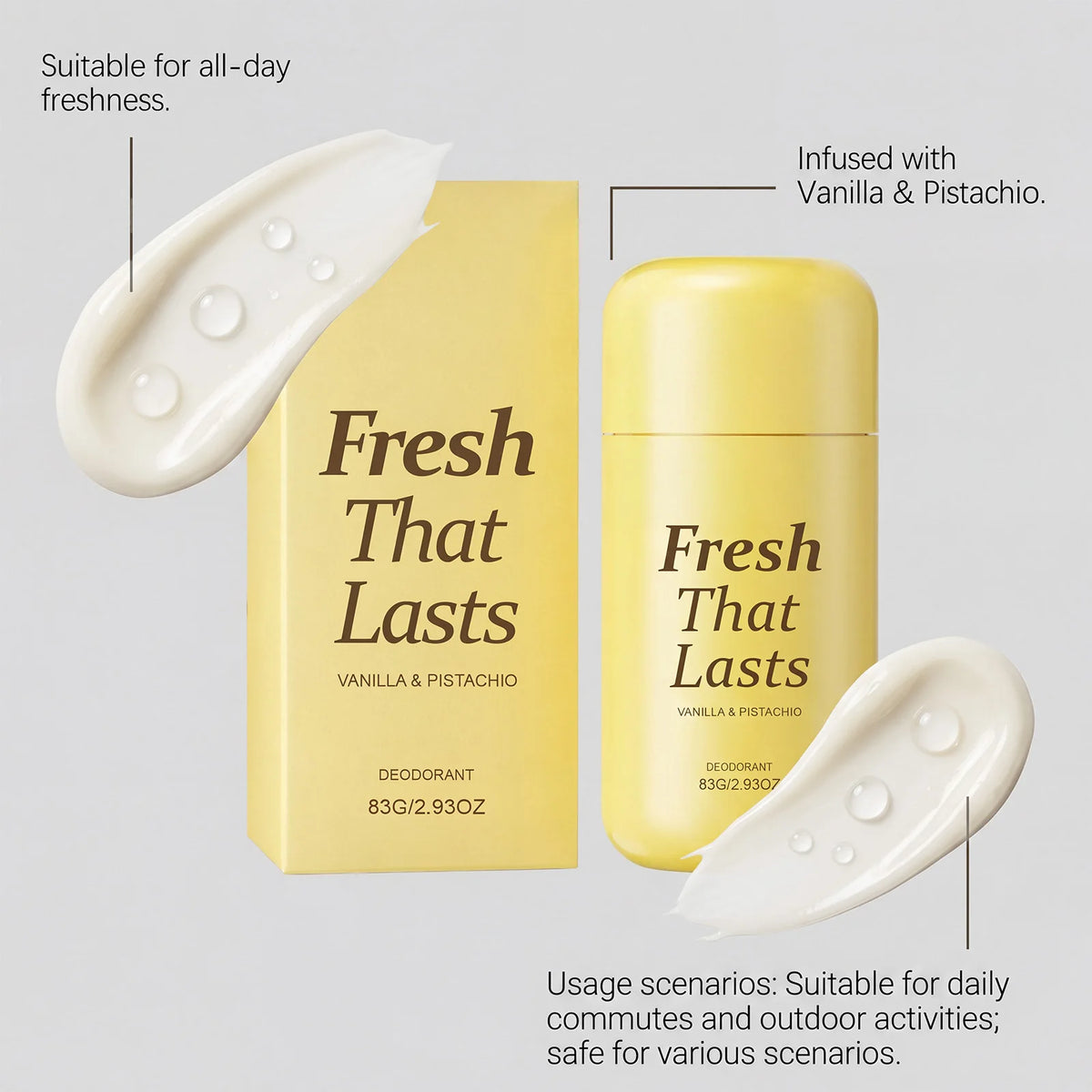 Vanilla Deodorant Stick Anti Odor Remover Refresh Moisturizing Skin Brightening Kojic Acid Turmeric Antiperspirant for Women 83g