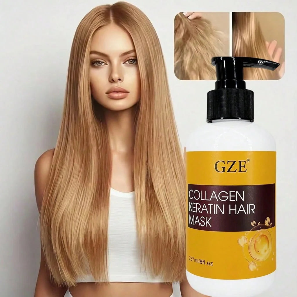 GZE Collagen Keratin Deep Repair Hair Mask for Dry Damaged Hair, Intense Nourishing Treatment, Tames Frizz, Adds Shine Softness