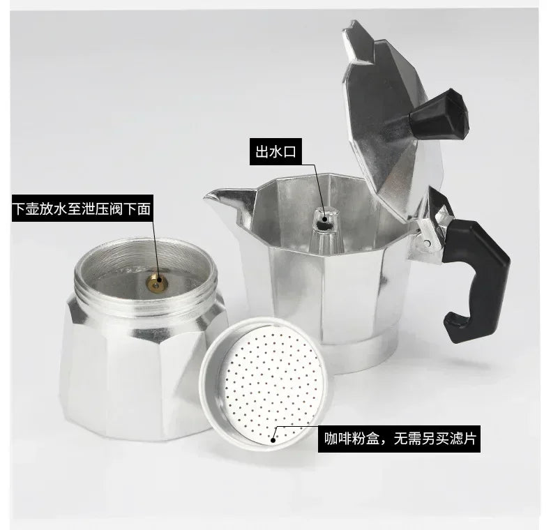 New Aluminum Moka Pot Household 50ml-600ml Latte Stove Classic Coffee Maker Espresso Percolator Coffee Extraction Pot