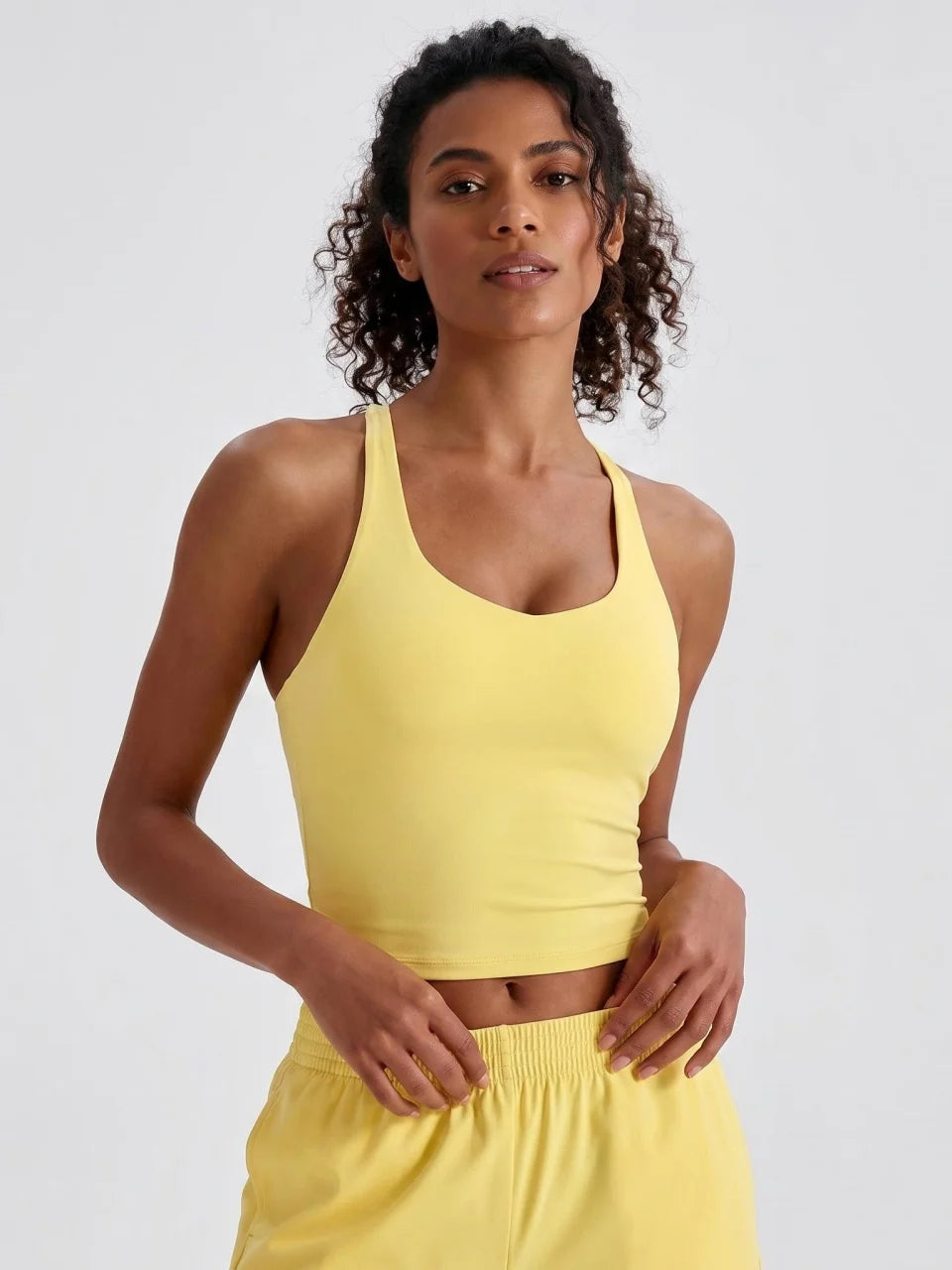 Longline Yoga Tank Top with Built in Bra Women Quick Dry Gym Camisole Workout Shirts Soft Slim Fit Sports Vest Athleisure