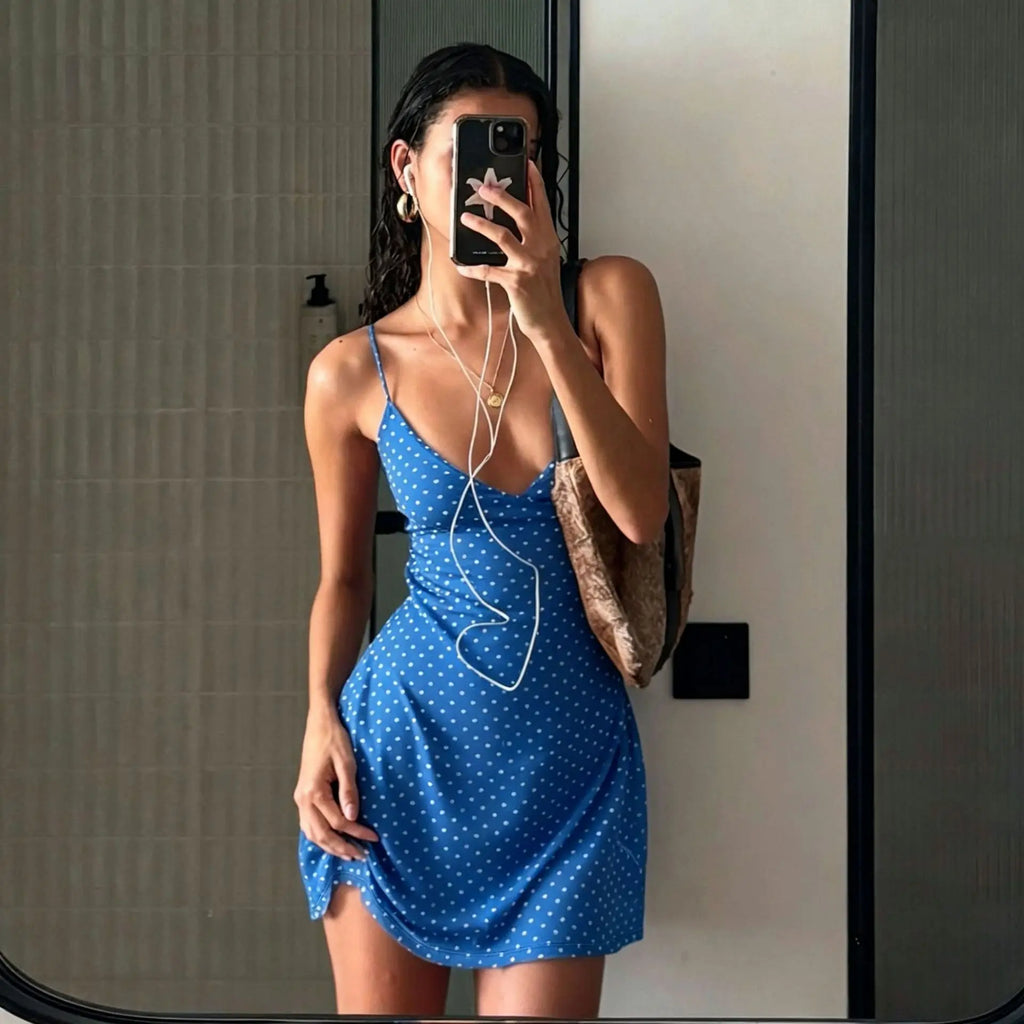Summer Women's Dress Y2K Sweet Lady Fashion Street Women Dot Print Casual Simple Basic Sleeveless Dress Women's Chic