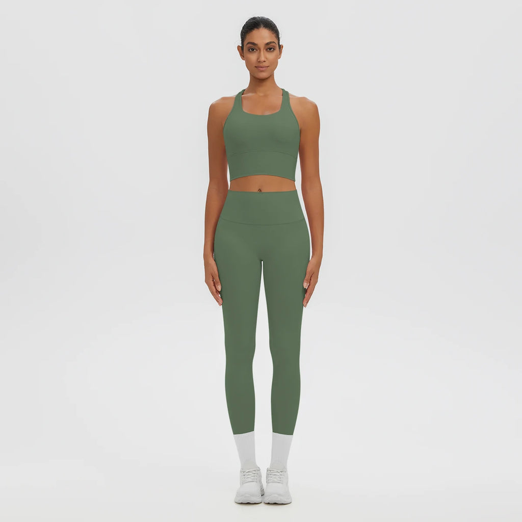 2PCS Women's Sports Pants Yoga Set Sexy Backless I-shaped Vest with Chest Pad Shock-absorbing Running Yoga Tank Top Yoga Pants