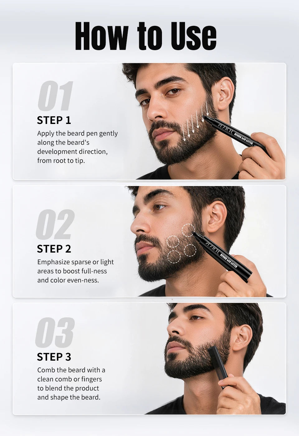Beard Pen Filler Men Waterproof Moustache Coloring Pen Beard Coloring Filling Enhancer Black Fiber Hair Beard Stuffing Pen Tool