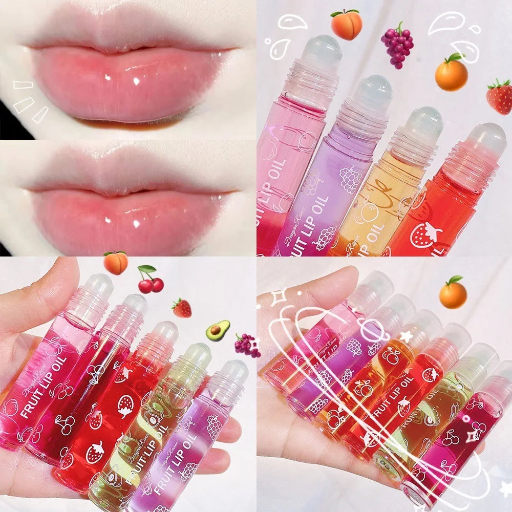 Transparent Roll-on Lip Oil Balm Moisturizing Fruit Lip Gloss Reducing Lip Lines Nourishing Lips Glaze Lasting Lip Oil Makeup