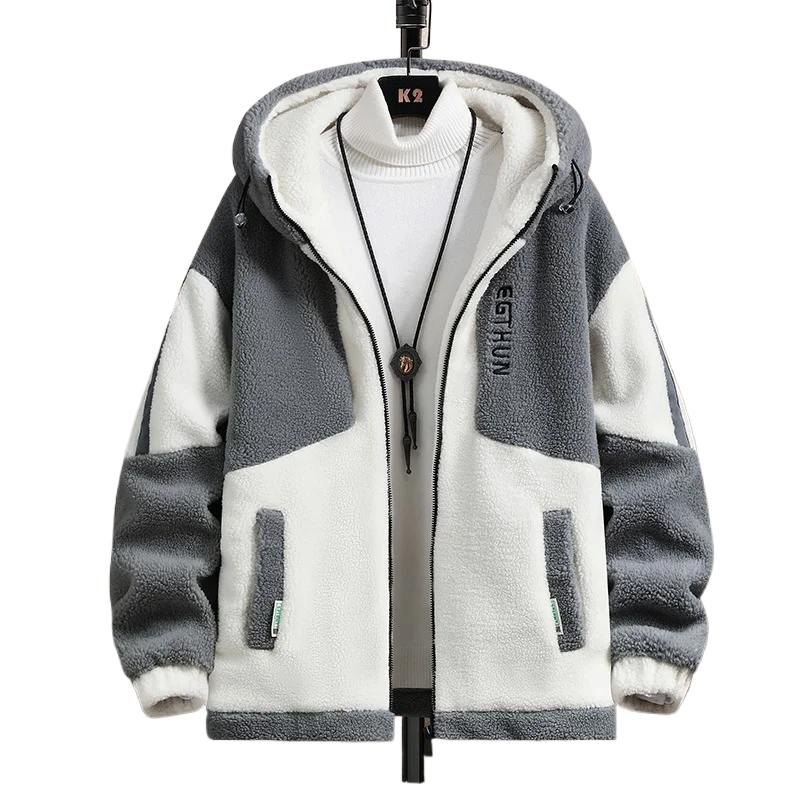 Men's Outdoor Casual Hooded Jacket Men's Autumn and Winter Fashionable Warm and Cold Resistant Full Zipper Loose Jacket Jacket